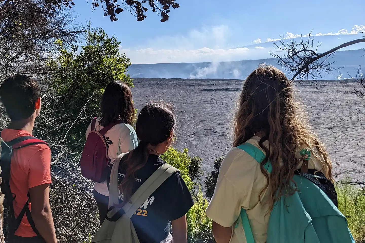 At Kilauea overlooking lava in the volcano's caldera